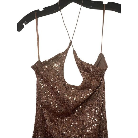 NWT Fashion Nova Out Til Dawn Sequin Mini Dress Mocha - Picture 9 of 10